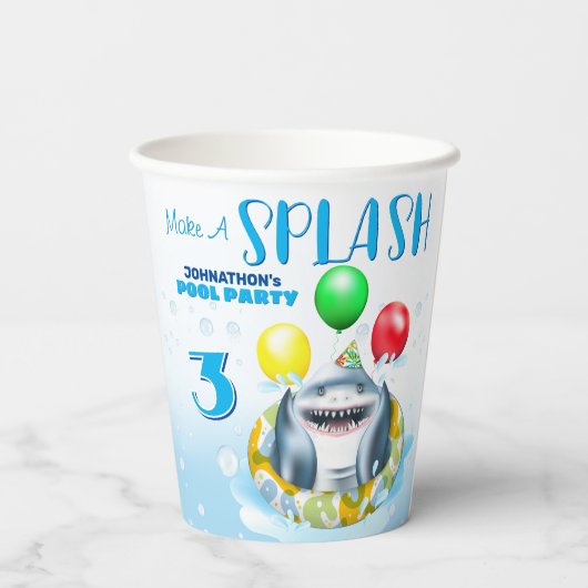 Shark Pool Party Kindergeburtstag Pappbecher (Rückseite)