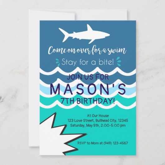 Shark Pool Party Swim Einladung Boys Sommer (Vorderseite)