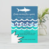 Shark Pool Party Swim Einladung Boys Sommer (Stehend Vorderseite)