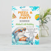 Shark Pool pizza Party Birthday Invite Einladung (Stehend Vorderseite)