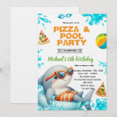 Shark Pool pizza Party Birthday Invite Einladung (Vorne/Hinten)