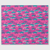 Shark print - Cyan und Hot Rosa Geschenkpapier (Flach)