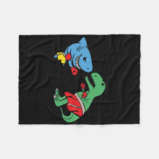 Shark Punching T-rex Dinosaur Funny Fighting Boxin Fleecedecke (Vorderseite (Horizontal))