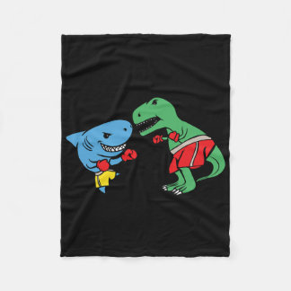 Shark Punching T-rex Dinosaur Funny Fighting Boxin Fleecedecke
