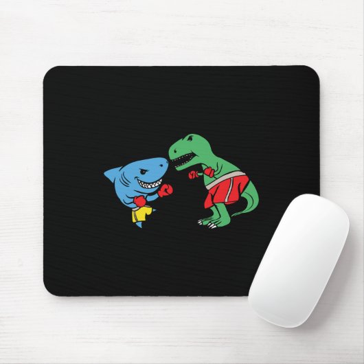 Shark Punching T-rex Dinosaur Funny Fighting Boxin Mousepad (Mit Mouse)