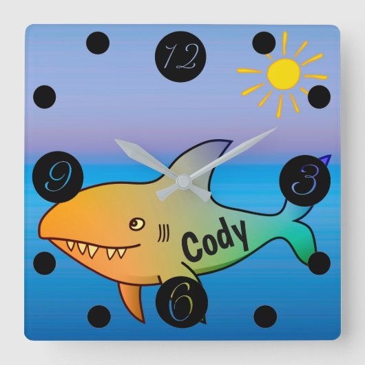 Shark Quadratische Wanduhr (Vorderseite)