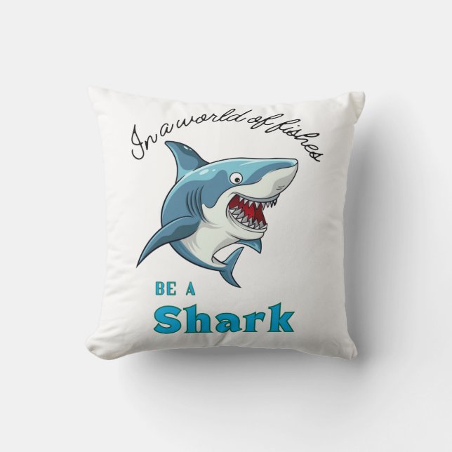 SHARK QUOTE , FUNNY, CARTOON STIL KISSEN (Vorderseite)