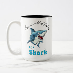SHARK QUOTE , FUNNY, CARTOON STIL ZWEIFARBIGE TASSE