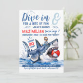 Shark Ride 2 Pool Party Einladung (Stehend Vorderseite)
