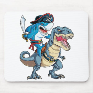 Shark Riding Dinosaur Pirate Shirt für Boys Girls Mousepad
