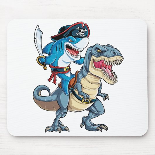 Shark Riding Dinosaur Pirate Shirt für Jungen Mädc Mousepad (Vorne)