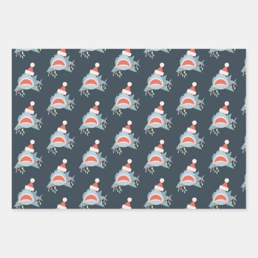 Shark Santa Claus Blue Christmas Holiday Geschenkpapier Set (Vorderseite)