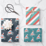 Shark Santa Claus Blue Christmas Holiday Geschenkpapier Set<br><div class="desc">Dieses niedliche Weihnachtsgeschenk bietet ein Set von 3 verschiedenen Verpackungspapierdesigns. 1. marineblauer Hintergrund mit Haimustern mit Weihnachtsmannmütze und Weihnachtslicht. 2. weißer Hintergrund mit roten und himmelblauen Diagnosestreifen. 3. aquamariner Hintergrund mit Haimustern mit Weihnachtsmannmütze und Weihnachtsbeleuchtung. Ändern Sie die Hintergrundfarben und personalisieren Sie sie für Ihre Bedürfnisse. In meinem Geschäft finden...</div>