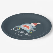 Shark Santa Claus Blue Christmas Holiday Pappteller (Schrägansicht)