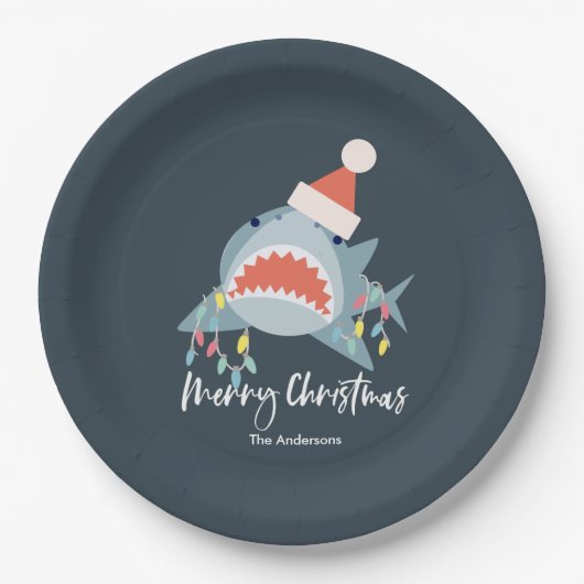 Shark Santa Claus Blue Christmas Holiday Pappteller (Vorderseite)