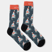 Shark Santa Claus Navy Blue Weihnachtsfeiertag Socken (Rechts)
