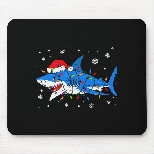 Shark Santa Hat Christmas Lights Xmas Pajama Men W Mousepad (Vorne)
