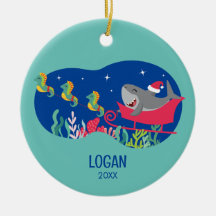 Shark Santa Riding Schlittelverzierung