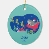 Shark Santa Riding Sled Ornament (Links)