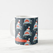 Shark Santa Weihnachtsfeiertage Lichter Navy Blue Kaffeetasse (Vorderseite Links)