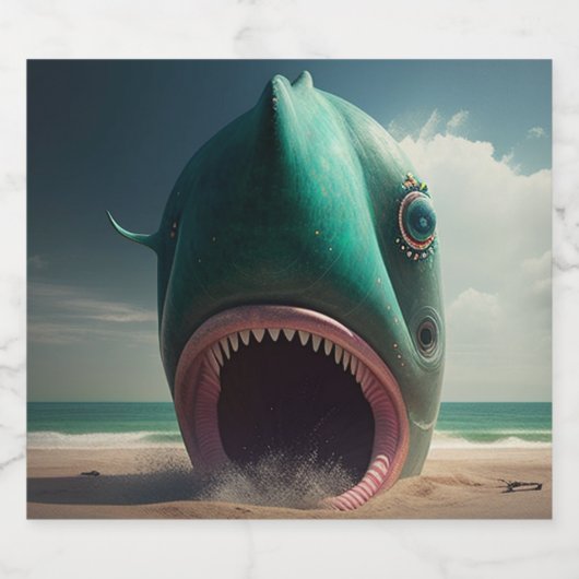 Shark sculpture on the beach bierflaschenetikett (Einzelnes Label)