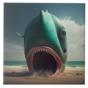 Shark sculpture on the beach fliese