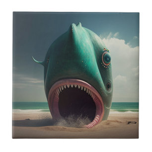 Shark sculpture on the beach fliese
