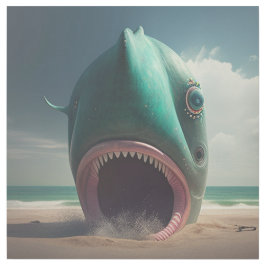 Shark sculpture on the beach galerieleinwand