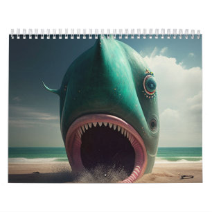 Shark sculpture on the beach kalender