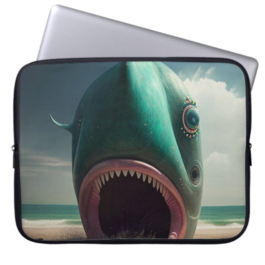 Shark sculpture on the beach laptopschutzhülle (Vorderseite)
