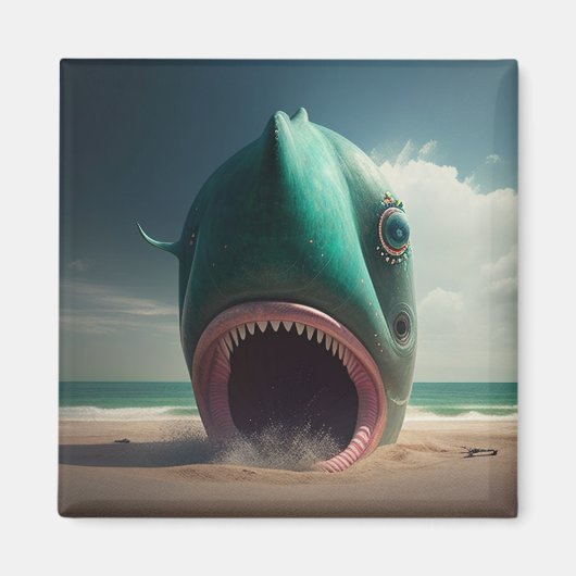 Shark sculpture on the beach magnet (Vorne)