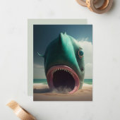 Shark sculpture on the beach mitteilungskarte (Vorderseite/Rückseite Beispiel)