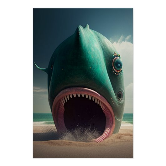 Shark sculpture on the beach poster (Vorderseite)