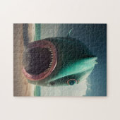 Shark sculpture on the beach puzzle (Horizontal)
