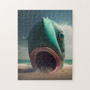 Shark sculpture on the beach puzzle