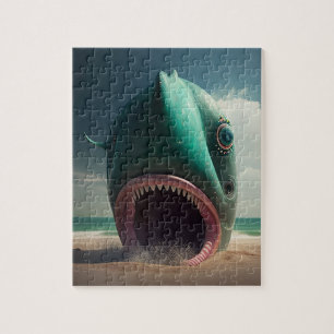 Shark sculpture on the beach puzzle