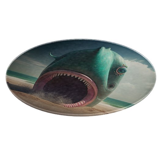 Shark sculpture on the beach schneidebrett (Ecke)