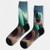 Shark sculpture on the beach socken (Linkes Detail)