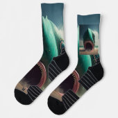 Shark sculpture on the beach socken (Links)