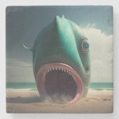 Shark sculpture on the beach steinuntersetzer (Vorderseite)