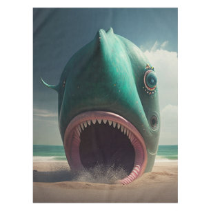 Shark sculpture on the beach tischdecke