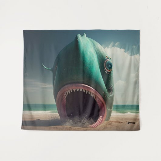 Shark sculpture on the beach wandteppich (Vorderseite (Horizontal))