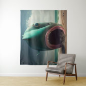 Shark sculpture on the beach wandteppich (Beispiel)