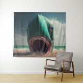 Shark sculpture on the beach wandteppich (Beispiel (Horizontal))