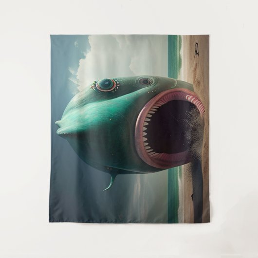 Shark sculpture on the beach wandteppich (Vorderseite)