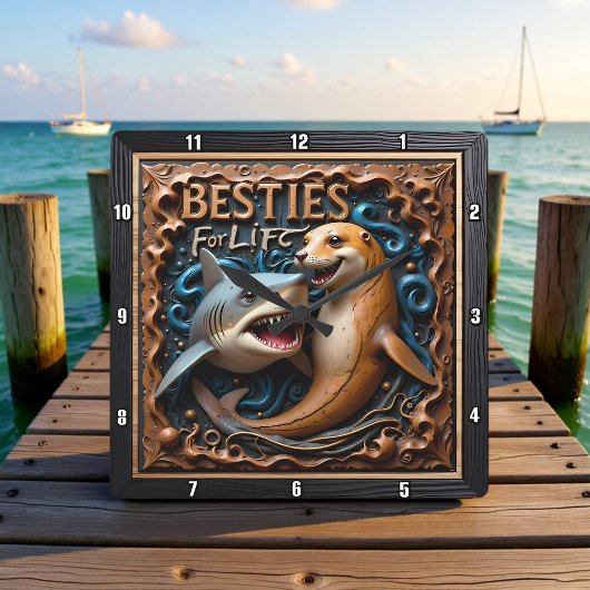 Shark Seal Aquatic Besties Quadratische Wanduhr