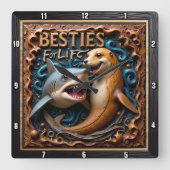 Shark Seal Aquatic Besties Quadratische Wanduhr (Vorderseite)