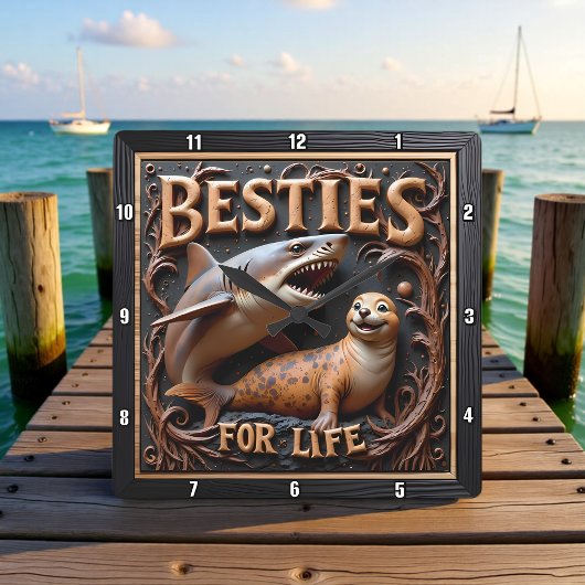 Shark Seal Dark Ocean Quadratische Wanduhr