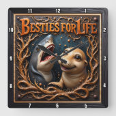 Shark Seal Marine Friendship Quadratische Wanduhr (Vorderseite)