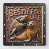 Shark Seal Textured Friendship Quadratische Wanduhr (Vorderseite)